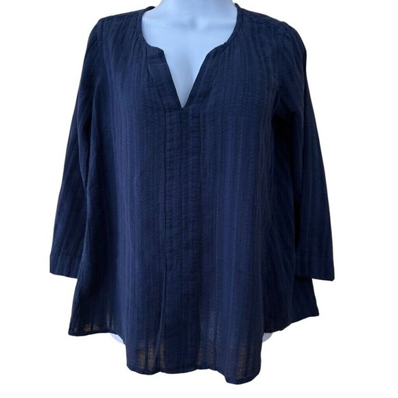 Lilly Pulitzer Navy Blue 100% Cotton Tunic Blouse XS Long Sleeve Bohemian - Picture 1 of 4
